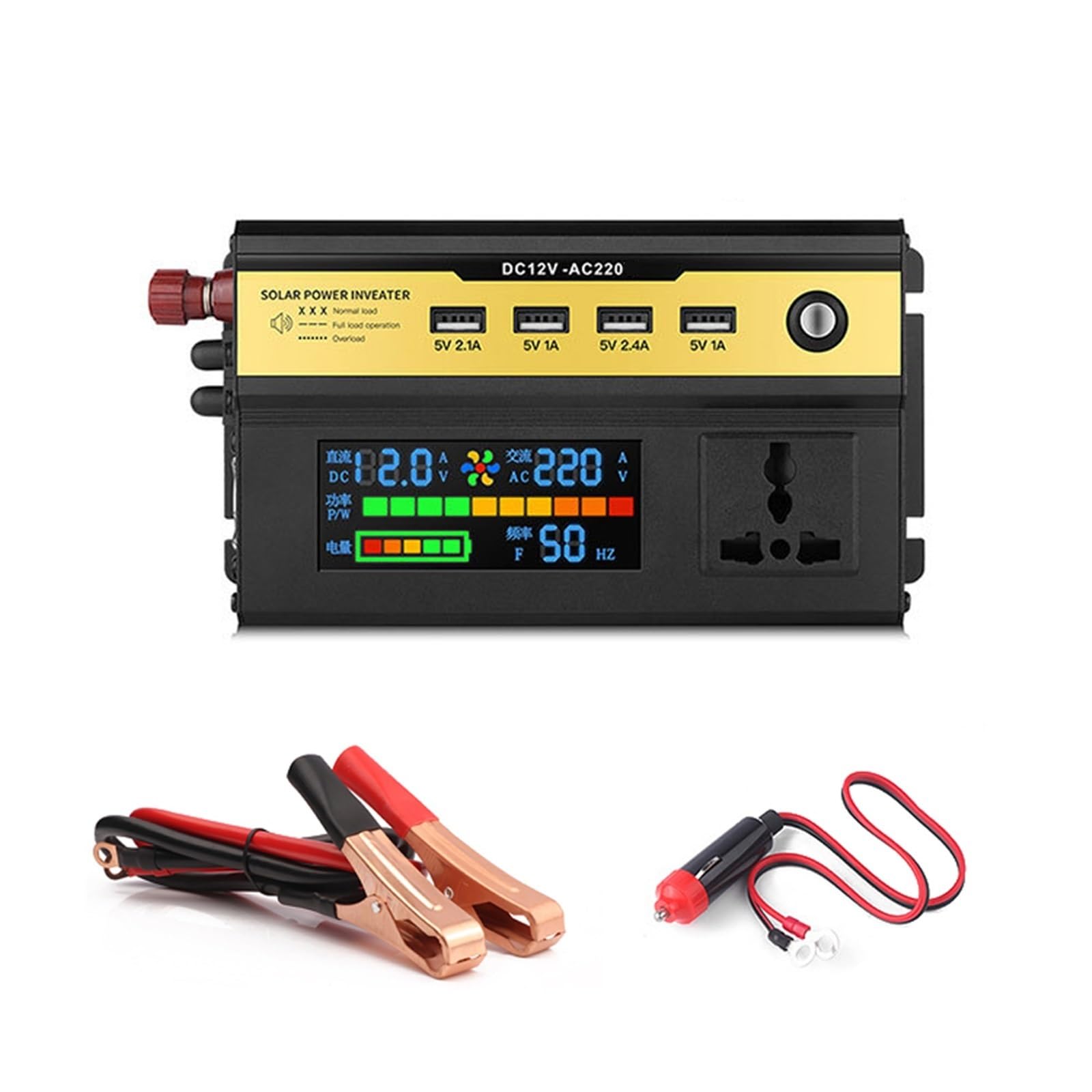 Microinverter, Inverter for auto 3000/4000/5000/6000W Inverter sinusoidale modificato digitale a LED Convertitore da 12 V a V 4 porte di ricarica USB(4000W)