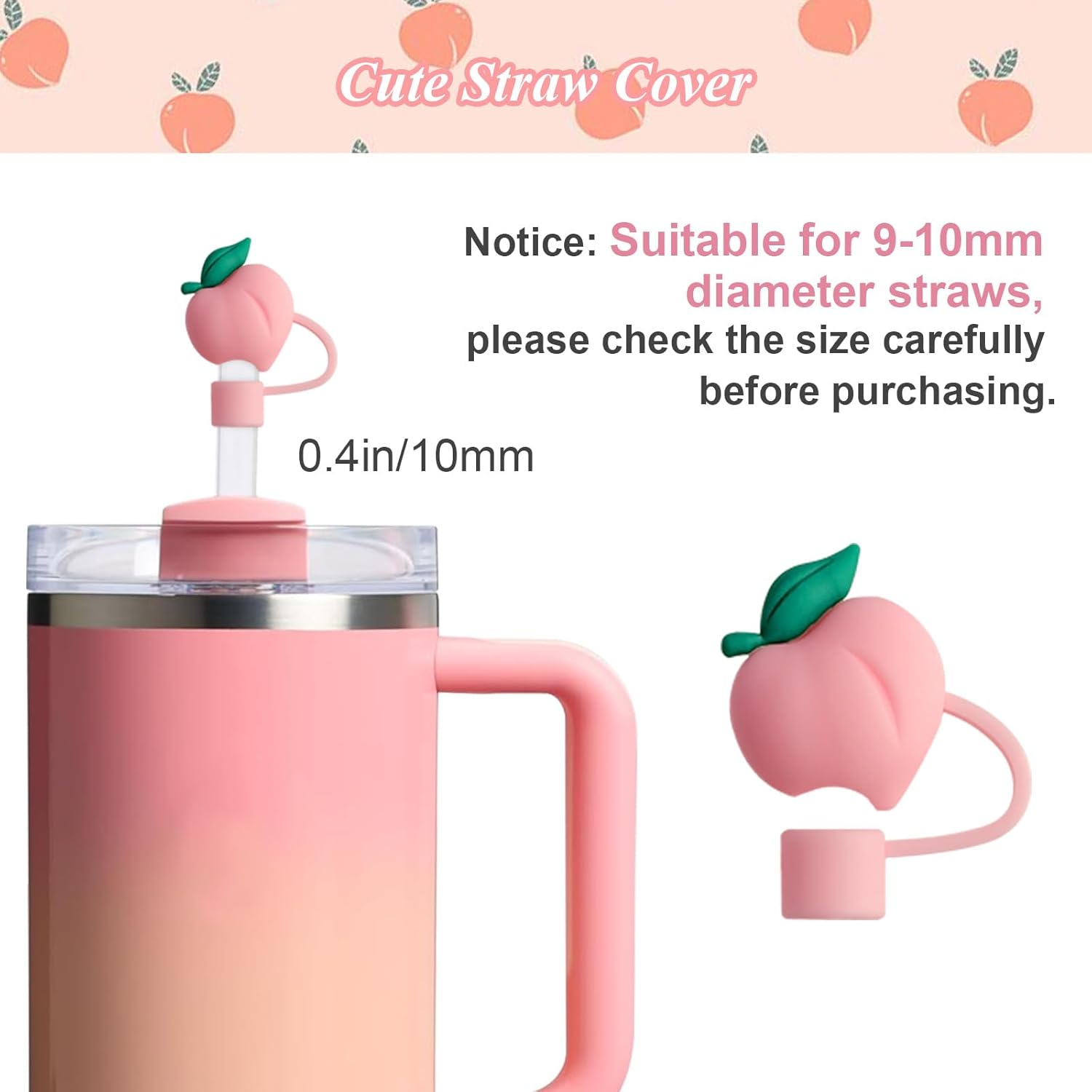 7PCS Strawberry Stanley Cup Accessories, Water Bottle Handle Strap for Stanley 30/40 oz, Including Straw Toppers, Silicone Cup Boot, Keychain Charms, Cup Decoration for Women Girls - Image 4