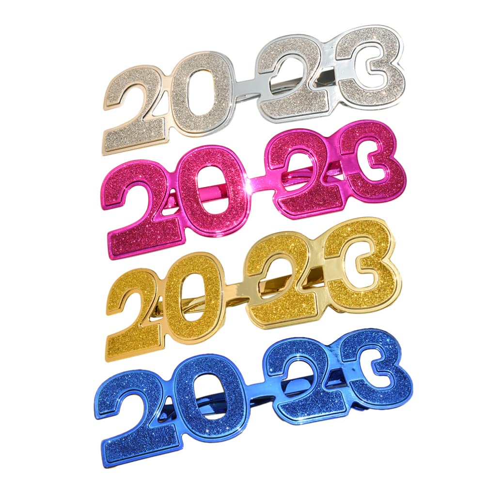 PRETYZOOM 4Pcs 2023 Eyeglasses Glitter 2023 Number Glasses 2023 Sunglasses Eyeglasses for 2023 New Years Eve Party Supplies