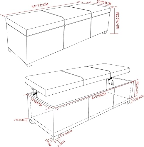 Miniatura 123 de Otomana rectangular de almacenamiento de cuero sintético Simpli Home Avalon., Madera, Gris pizarra Pizarra gris,Crema Satinado,Tanners Marrón,Negro