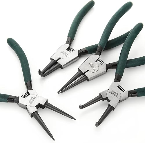 Miniatura 4 de Juego de 4 alicates de anillo de presión de 7 pulgadas, kit de alicates de clip externo interno resistente con alicates de mandíbula rectadoblada,