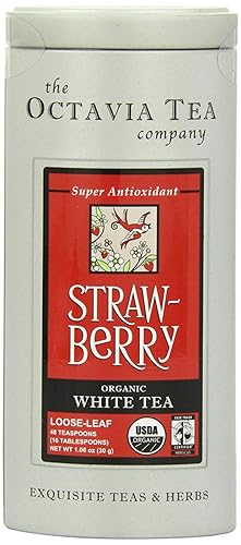 Octavia Tea Strawberry té blanco orgánico hibisco certificado de comercio justo té suelto lata de 106 onzas
