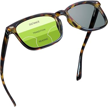 YEIN Progressive Multifocal Presbyopic Glasses, Photochromic Gray Sunglasses for Men/WomenAmber,0.00/+1.00 Magnification