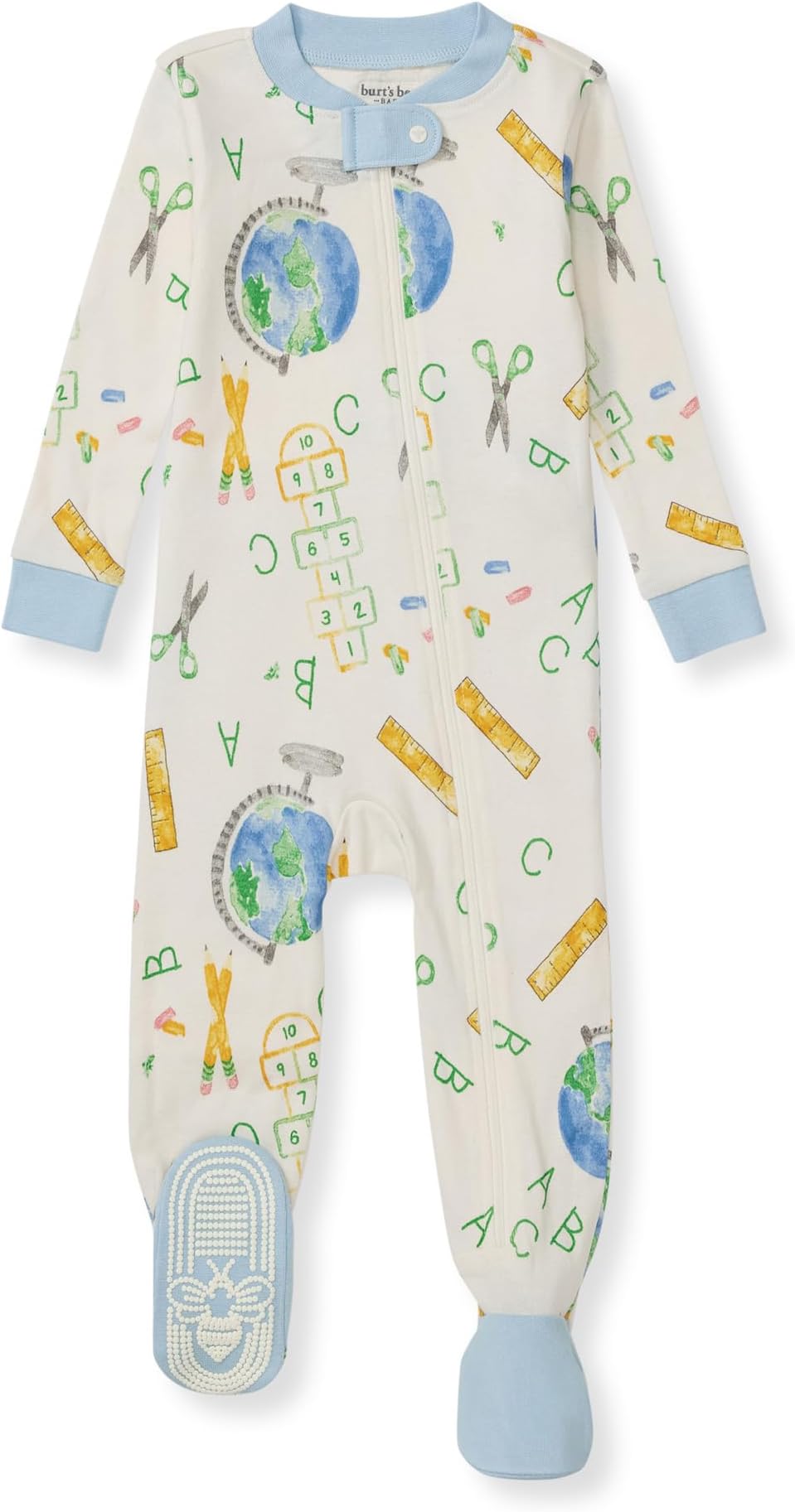 Burt's Bees Baby Boys Sleep and Play PJs, 100% Organic Cotton One-Piece Zip Front Romper Jumpsuit Pajamas