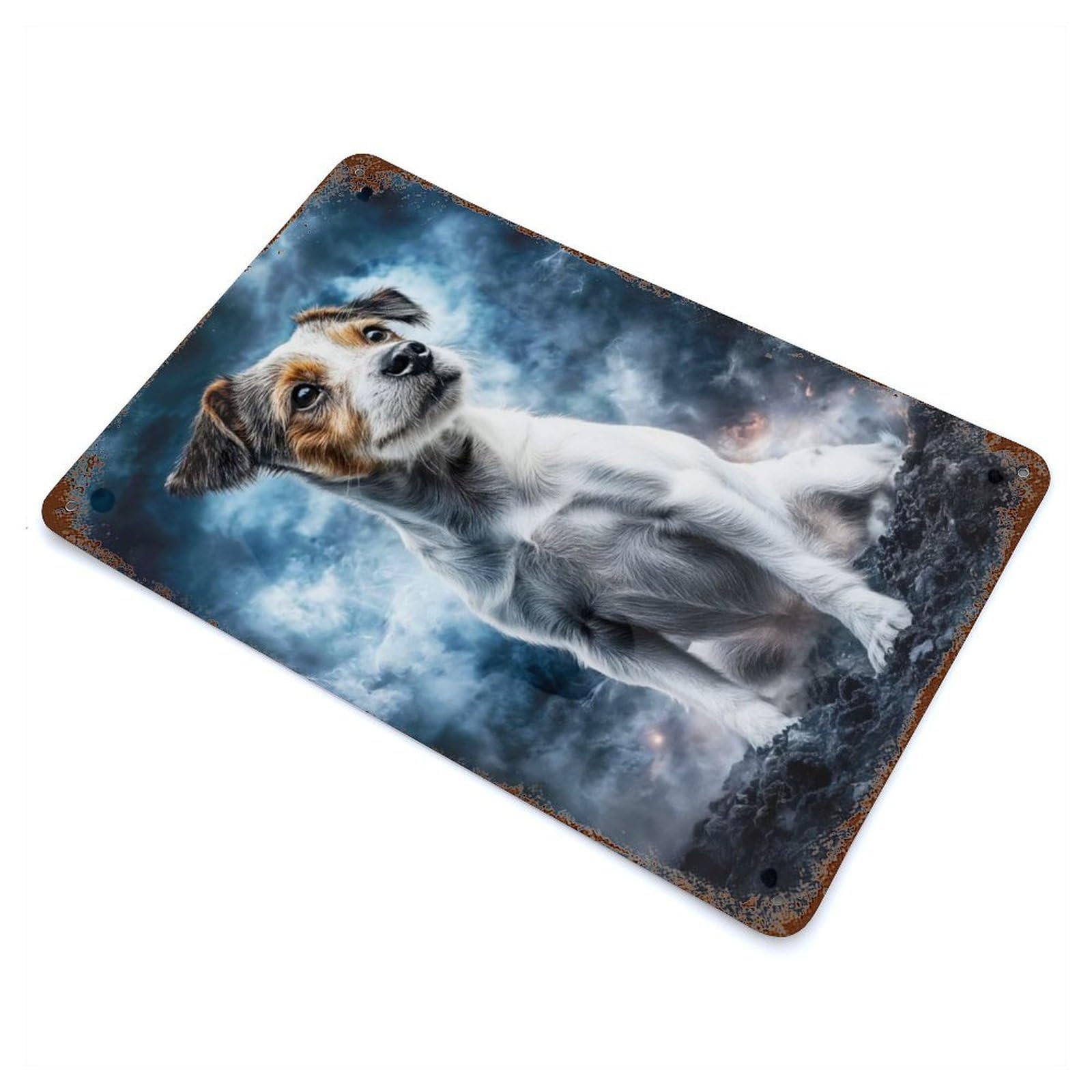 Rust Effect Jack Russell Terrier in Storm Rusty Metal Tin Sign 11.8"x7.9", Old School Wall Decor for Basement, Hobby Room And Garage Decor
