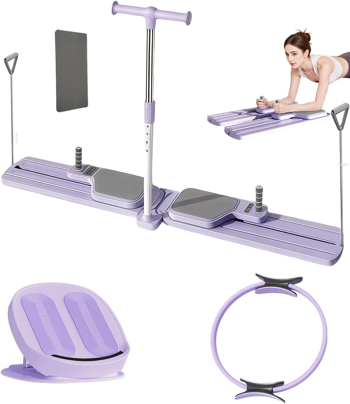 Portable Pilates Reformer Machine, 6in1 Fitness Board & Pilates Equipment Set with Ab Workout Equipment, Pilates Board for Home Workout Multifunctional Push-Up Board purple