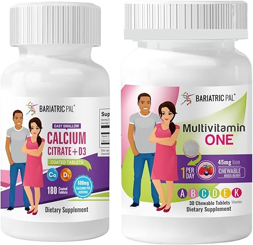 BariatricPal Paquete multivitamínico bariátrico de 30 días ¡1 por día! Masticable con 45 mg de hierro, bayas mixtas y citrato de calcio fácil de
