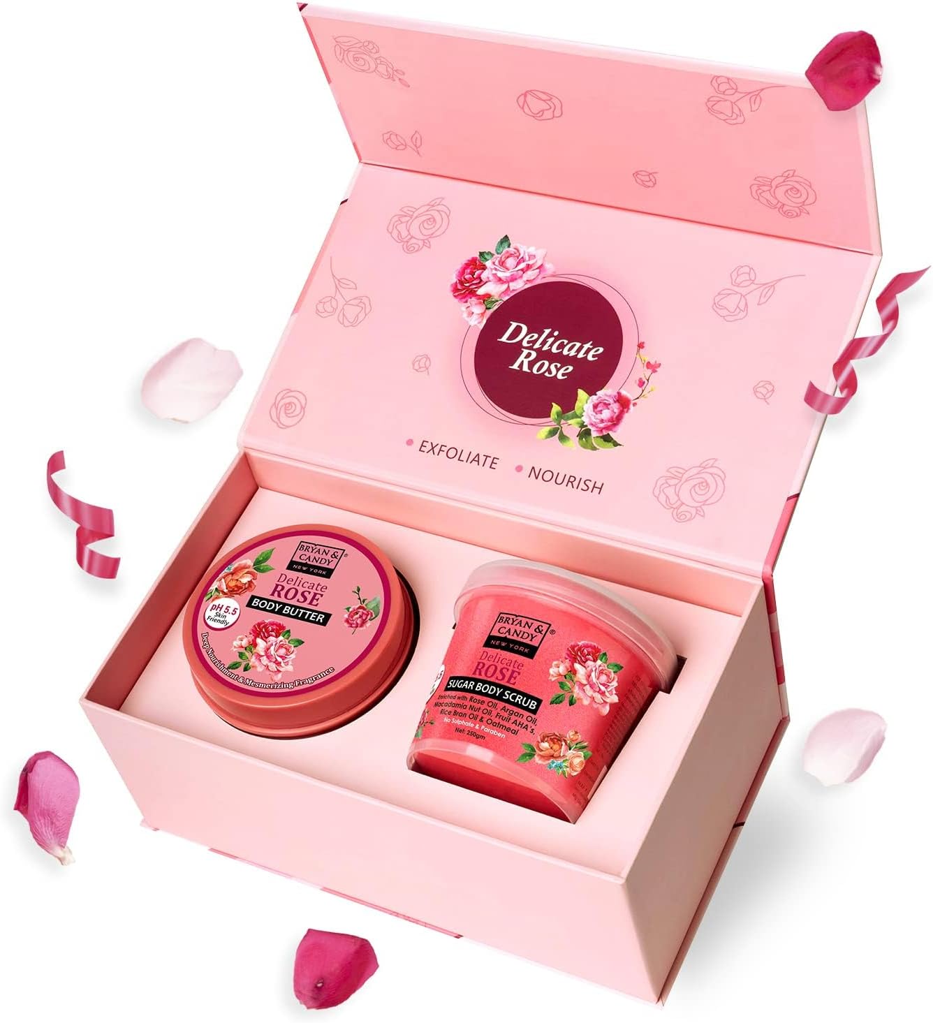 BRYAN & CANDY Delicate Rose Body Polishing Kit Gift Set For Women |Tan Removal & Intense Moisturization|Sugar Body Scrub & Body Butter Combo For Smooth Skin|For Women And Men (Pink)