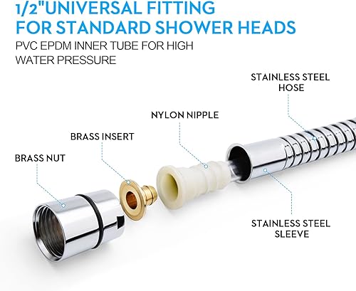 Miniatura 3 de Blissland Manguera de ducha, manguera de mano de acero inoxidable extra larga de 69 pulgadas con inserto de latón y tuerca, duradera y flexible
