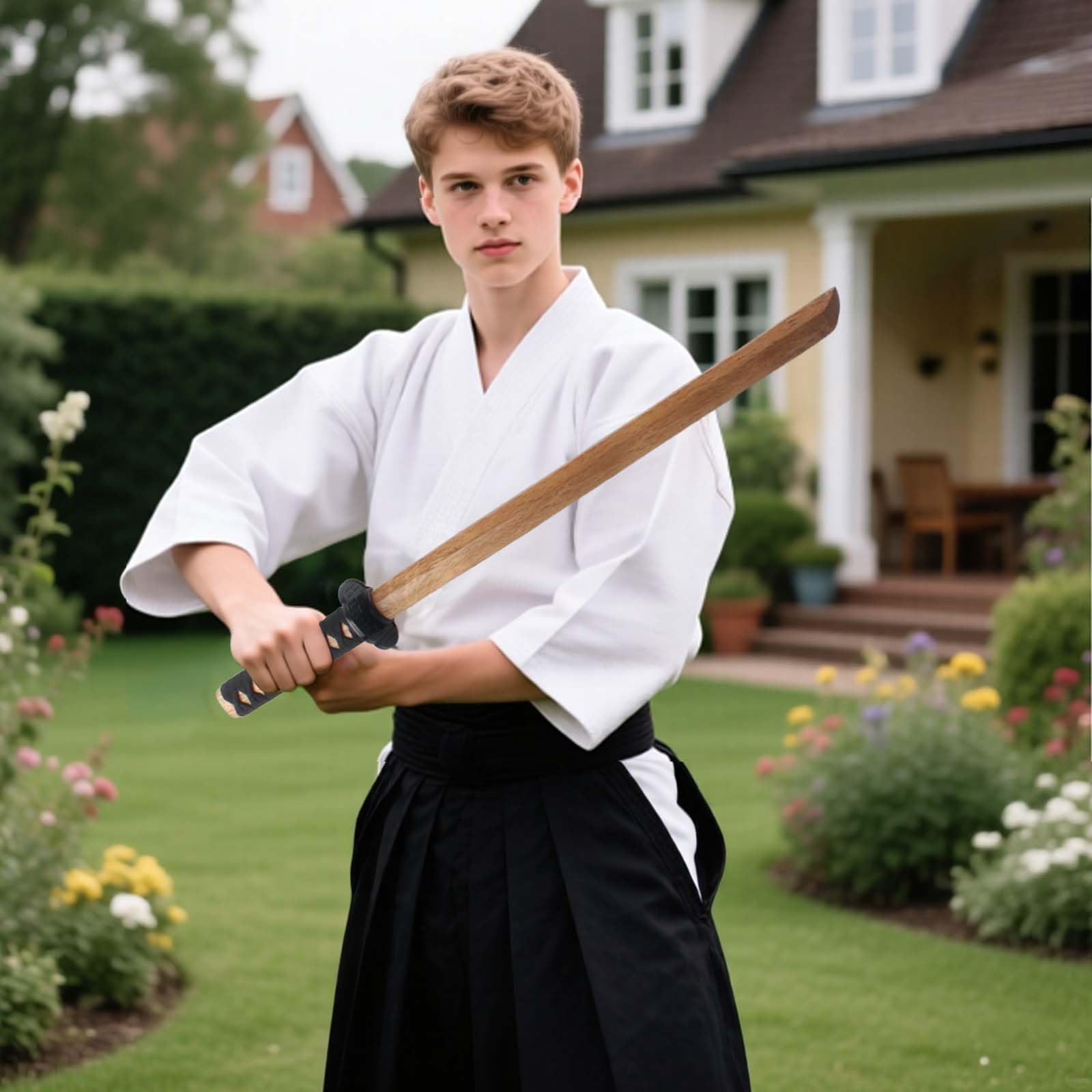 Spada Katana in legno corta di piccole dimensioni, per allenamento di combattimento con spada kendo, gioco di ruolo, cosplay iaido capri