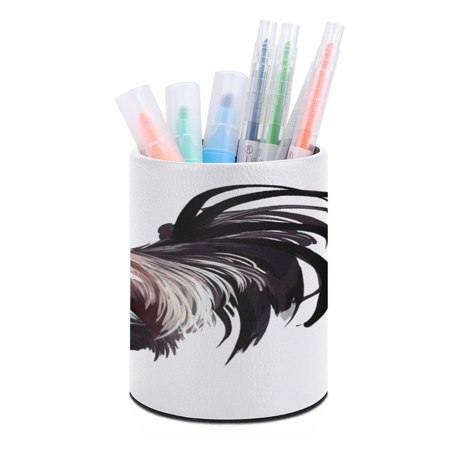 LDGSUPH Rooster Round Pen Holder Leather Pen Cup Pencil Cup Pen Organizer Pencil Holder for Desk Organizer Pencil Organizers Makeup Brush Holders for Home Office Gift