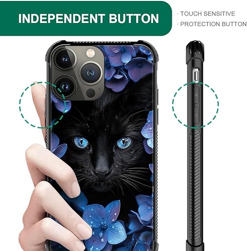 Miniatura 4 de CARLOCA Funda compatible con iPhone 15 Plus, funda negra con patrón de gato Mumbai Clivia para iPhone 15 Plus, ultra protección, a prueba de golpes,