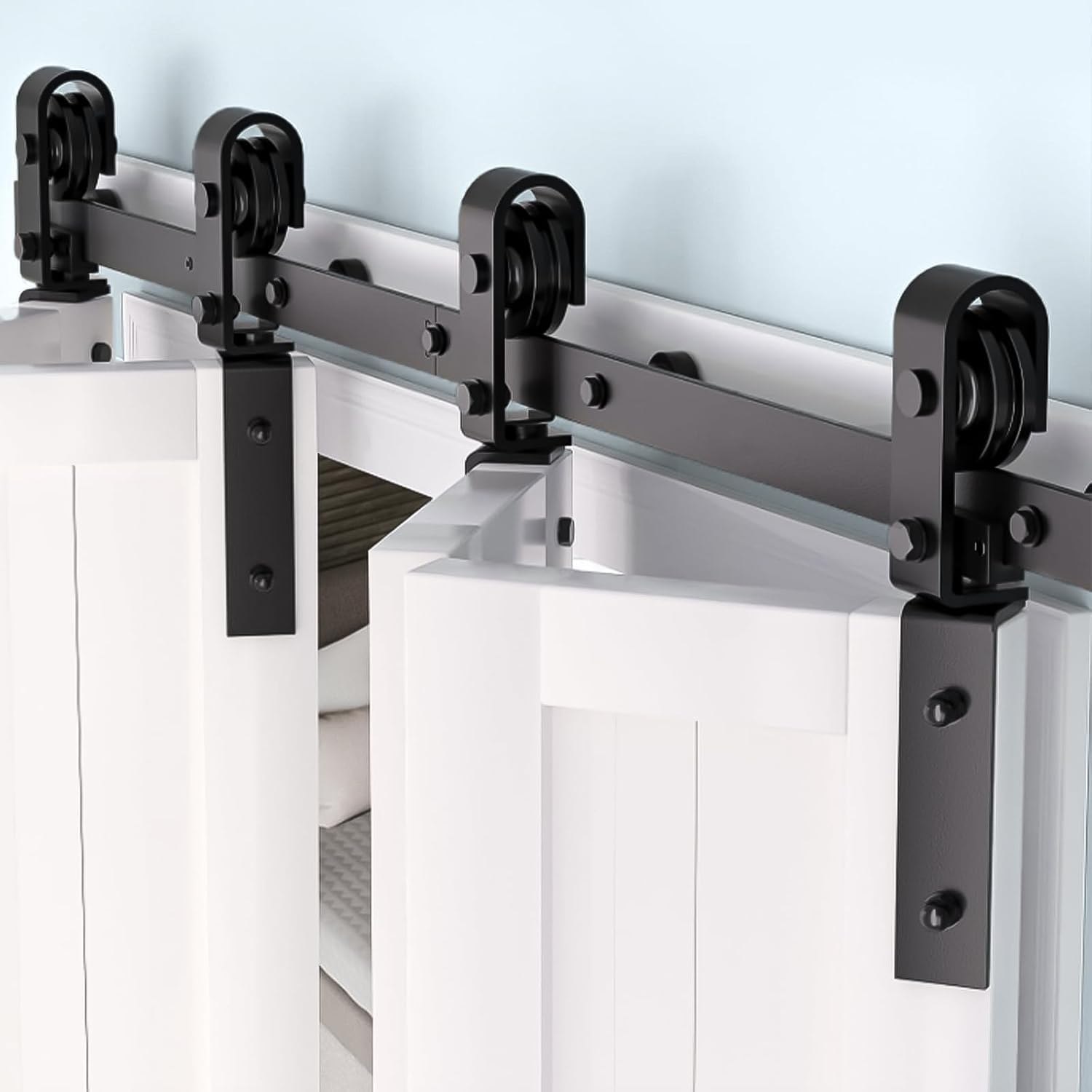 Heavy Duty Bi-Fold Sliding Barn Door Hardware Track Kit, Side Mounted