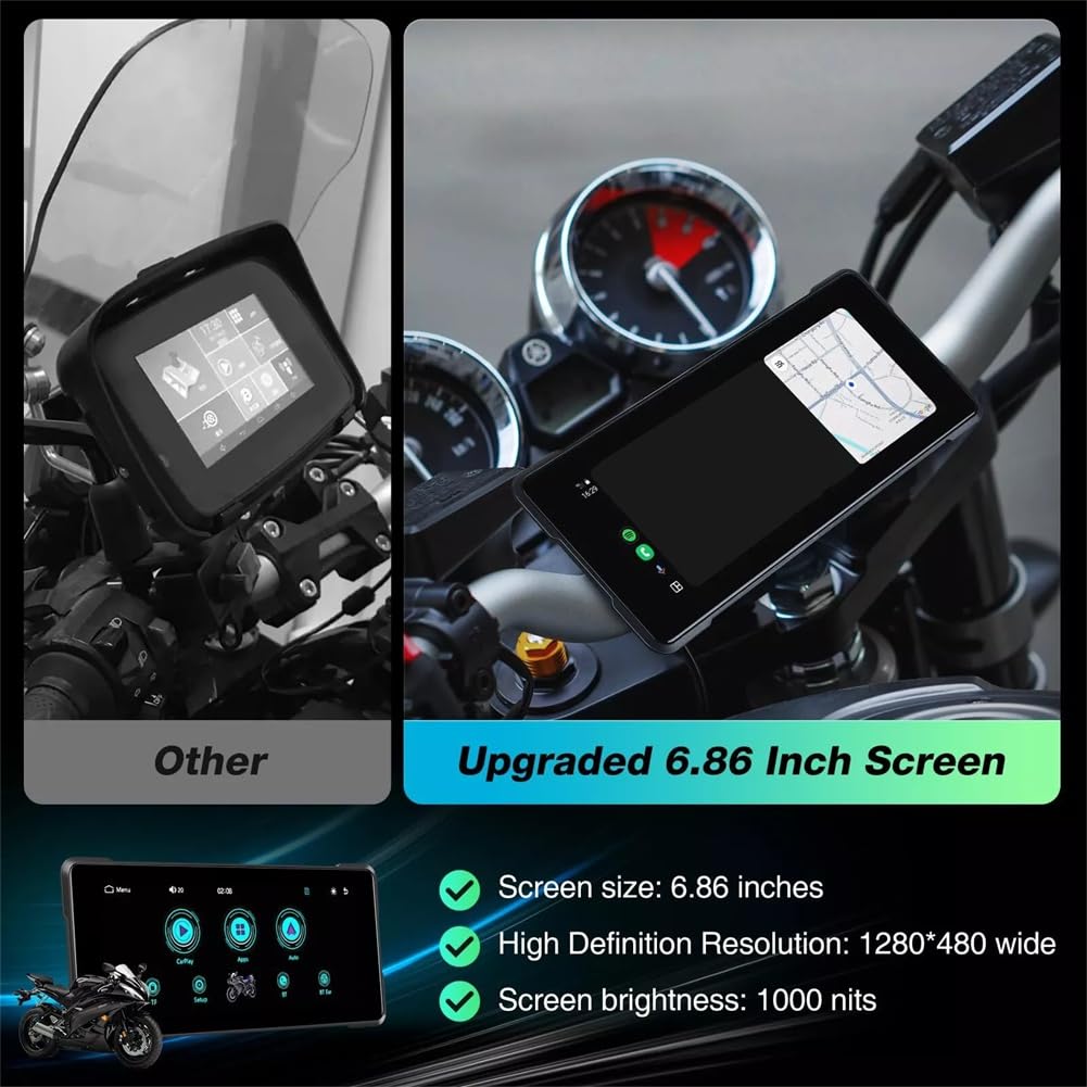 Bamberg Navigatore GPS Bluetooth Portatile da 6,86 Pollici per Motociclette, Resistente all'Acqua IP68, con Schermo Wireless, Compatibile con Carplay Android Auto e Lettore MP5.