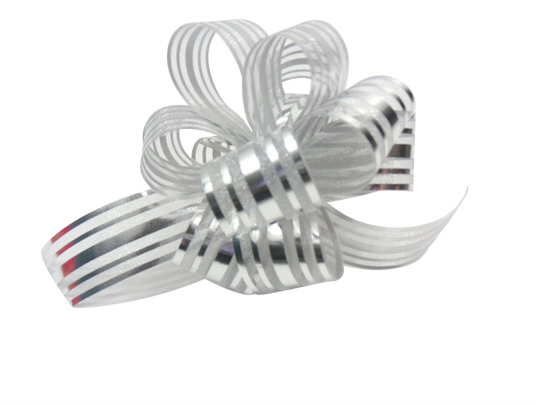 Small Organza Pom Pom Pull Bow - Silver - Pack of 9