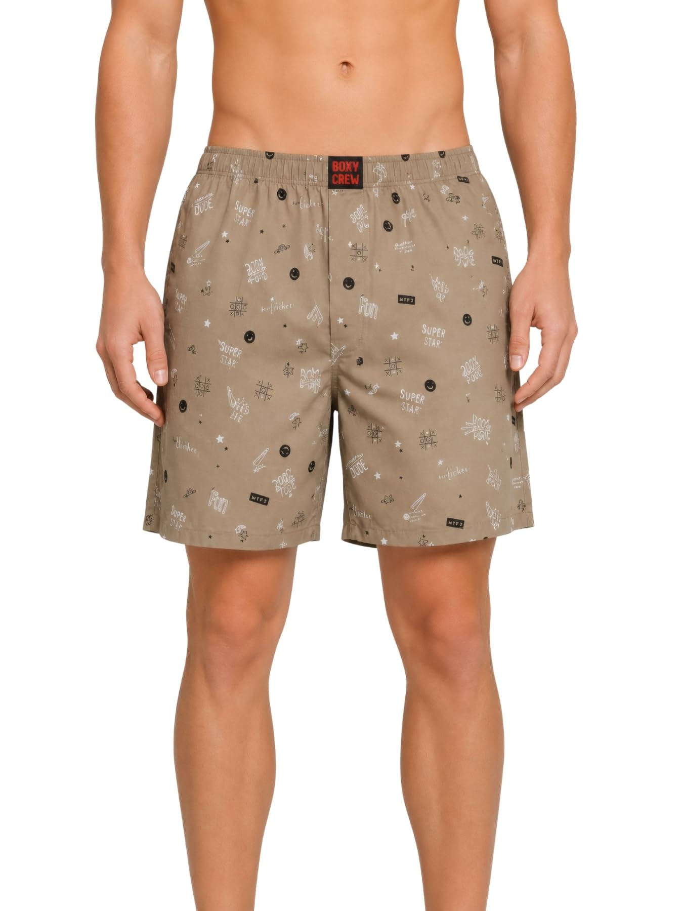 Men's Printed 100% Cotton Boxer Shorts | No-Mark Soft Elastic Waistband | Regular Comfort Fit with Dual Side Pockets & Button Fly | Dark Brown-picture-42
