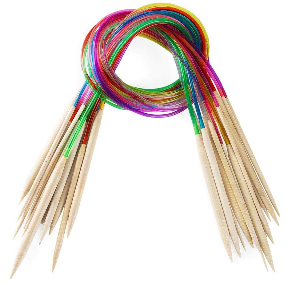 Hihey Rundstricknadeln aus Bambus Hkelnadeln Stricknadeln mit Buntem  Schlauch 18 Gre Rundstricknadeln 100 cm Hkelnadeln Set Rohr Bambus ...