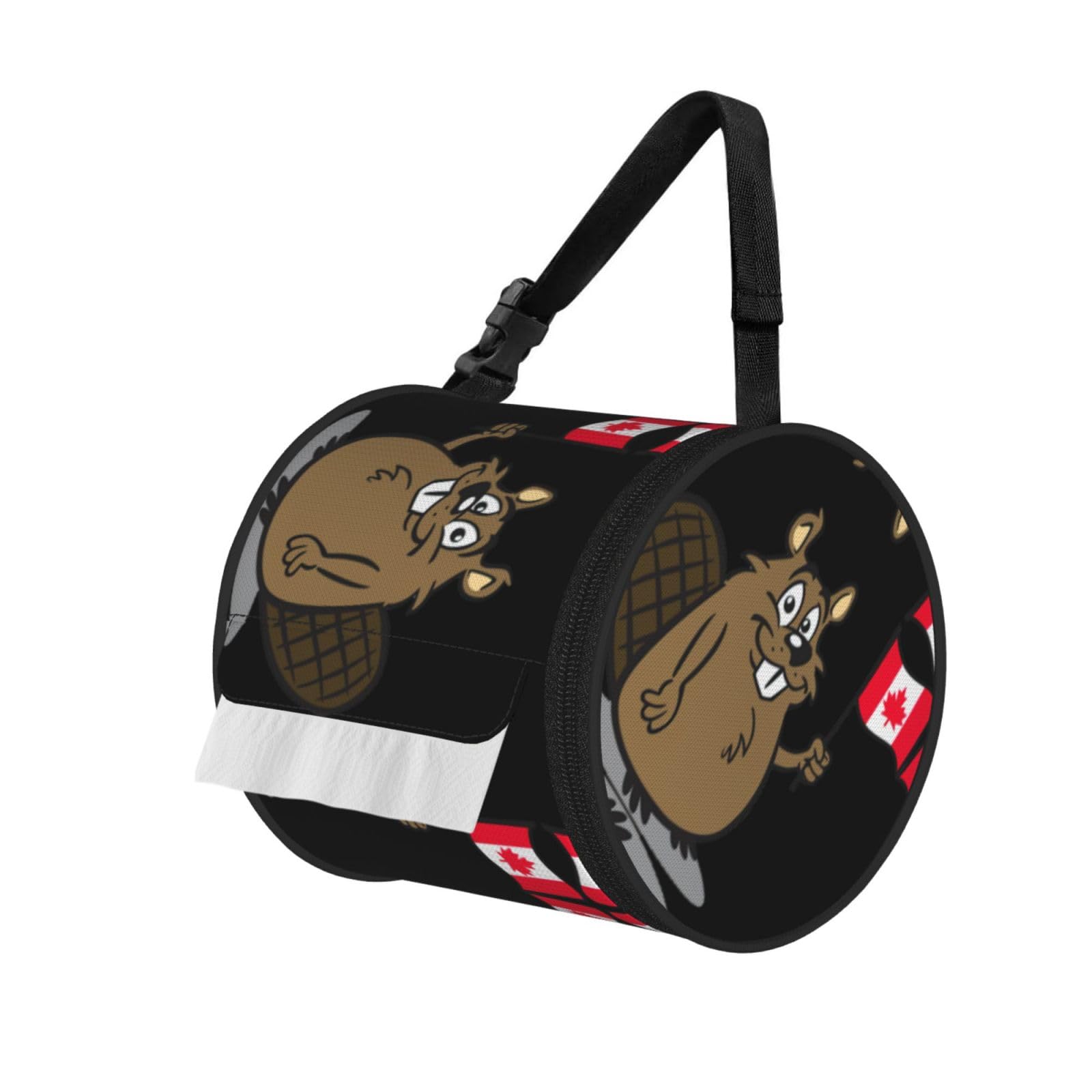 Beaver Printed Toilet Paper Holder Bag, Adjustable Strap Roll Paper Organizer for Car Kitchen Outdoor