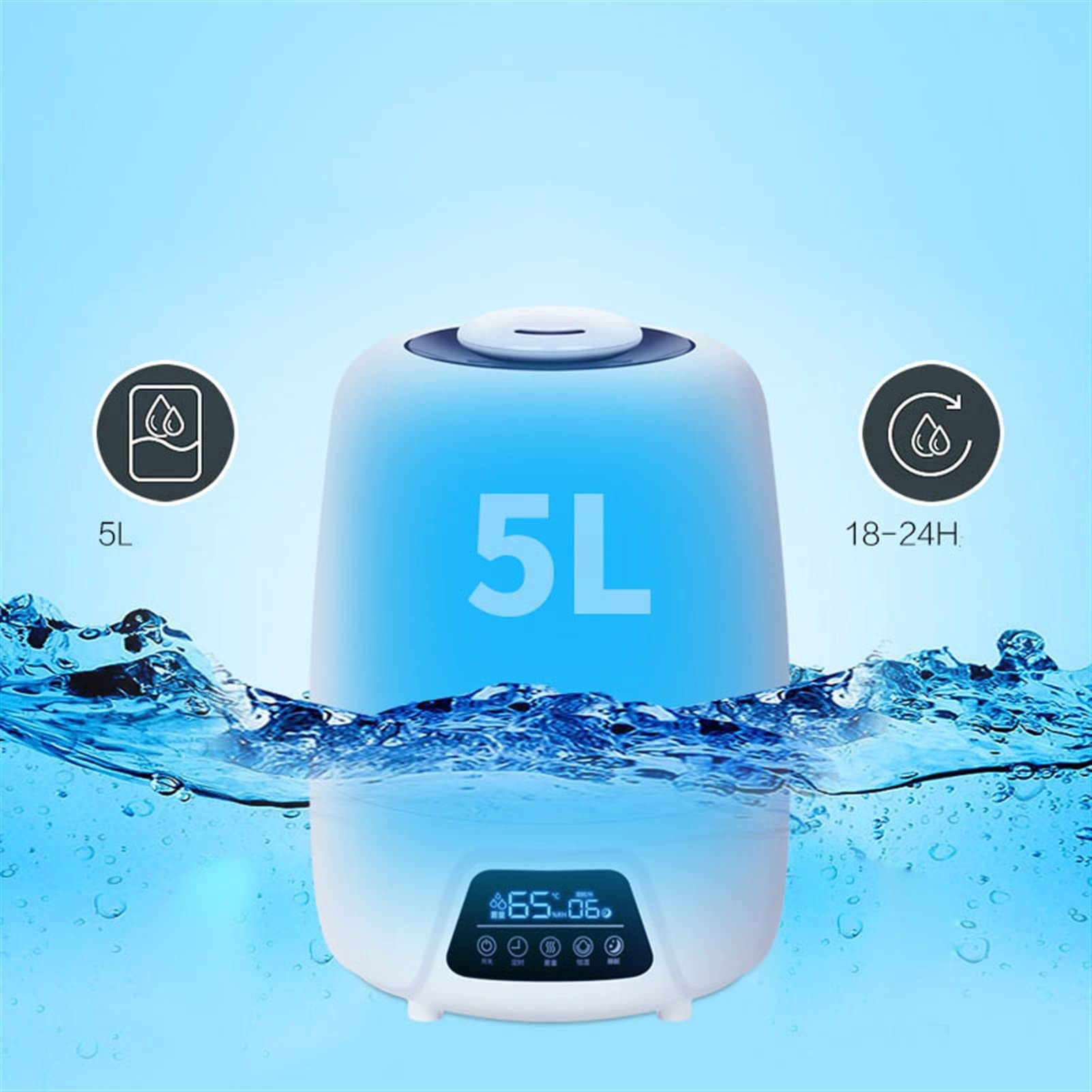 Humidificadores de Aire Humidificador silencioso del hogar Dormitorio 5L Humidificador de gran capacidad: humedad constante inteligente y apagado automático: humidificador de tiempo con bandeja de ace