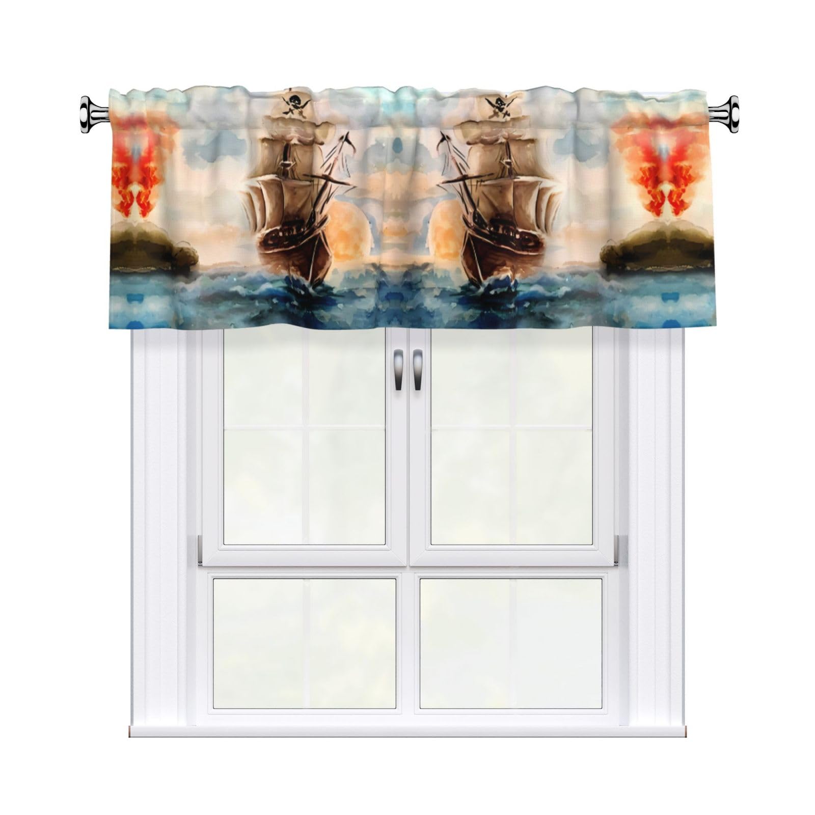 HJFCZH Nautical Sailboat Prints Durable Window Layer – 54x18 Inch 100% Polyester Peach Skin Valance for Long-Lasting Style