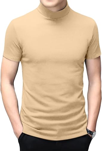Mens T Shirt Short Sleeve Basic Mock Turtleneck Slim Fit Undershirt Pullover Thermal Solid Tops