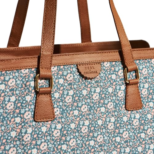 TEAL-BY-CHUMBAK-Womens-Office-Tote-Bag-Stylish-Tote-for-135-inch-Laptop-Professional-Printed-Canvas-Tote-Bag