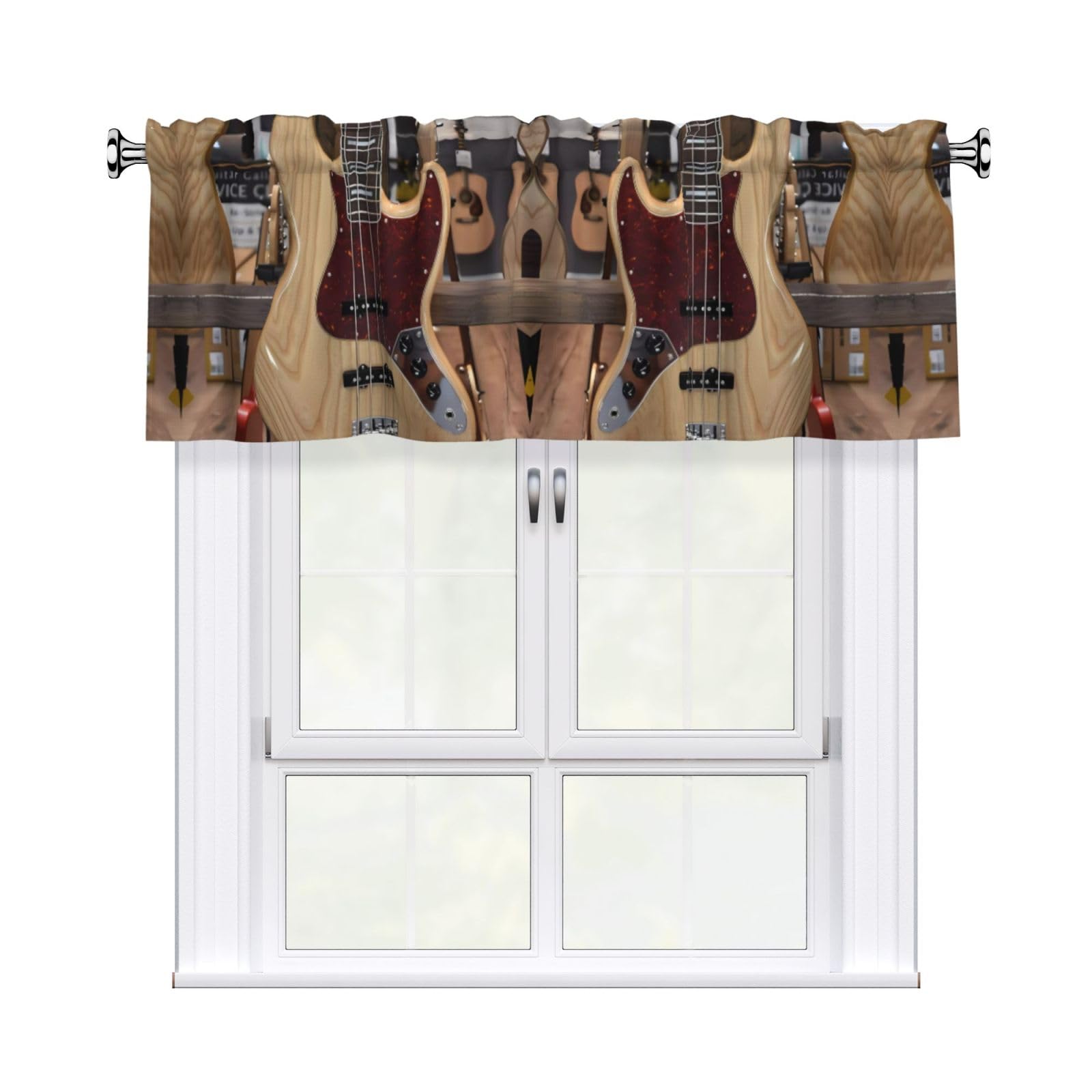 WHJSHOP Guitar Musical instrument Prints Curtain Valance 54x18 Inch - Peach Skin Window Layer with Delicate Print, Filtered Light for Kitchen Use
