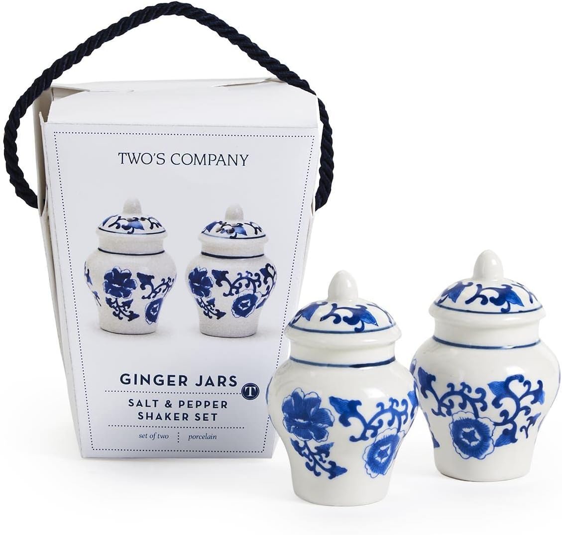 Two's Company Chinoiserie Mini Ginger Jar Salt and Pepper Shaker Set in Gift Box