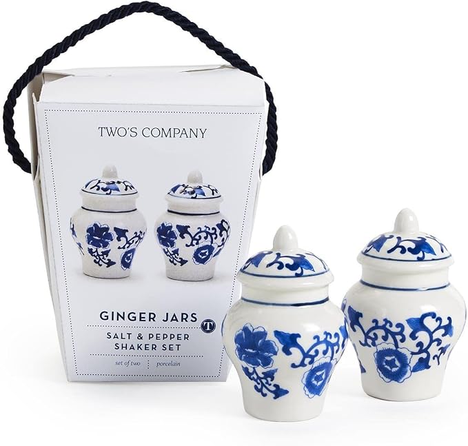 Two's Company Chinoiserie Mini Ginger Jar Salt and Pepper Shaker Set in Gift Box