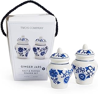 Two's Company Chinoiserie Mini Ginger Jar Salt and Pepper Shaker Set in Gift Box