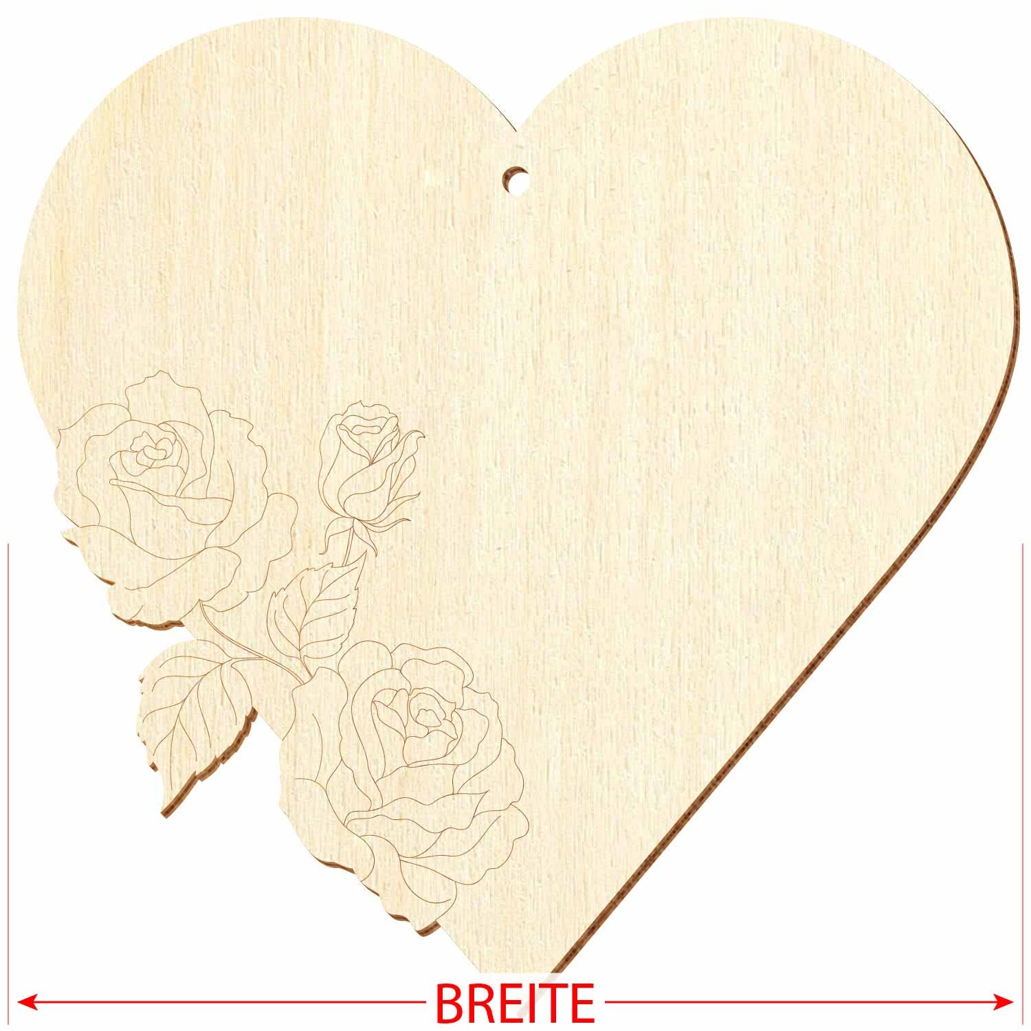 Holz Herz mit Rosen - Deko Basteln 5-50cm