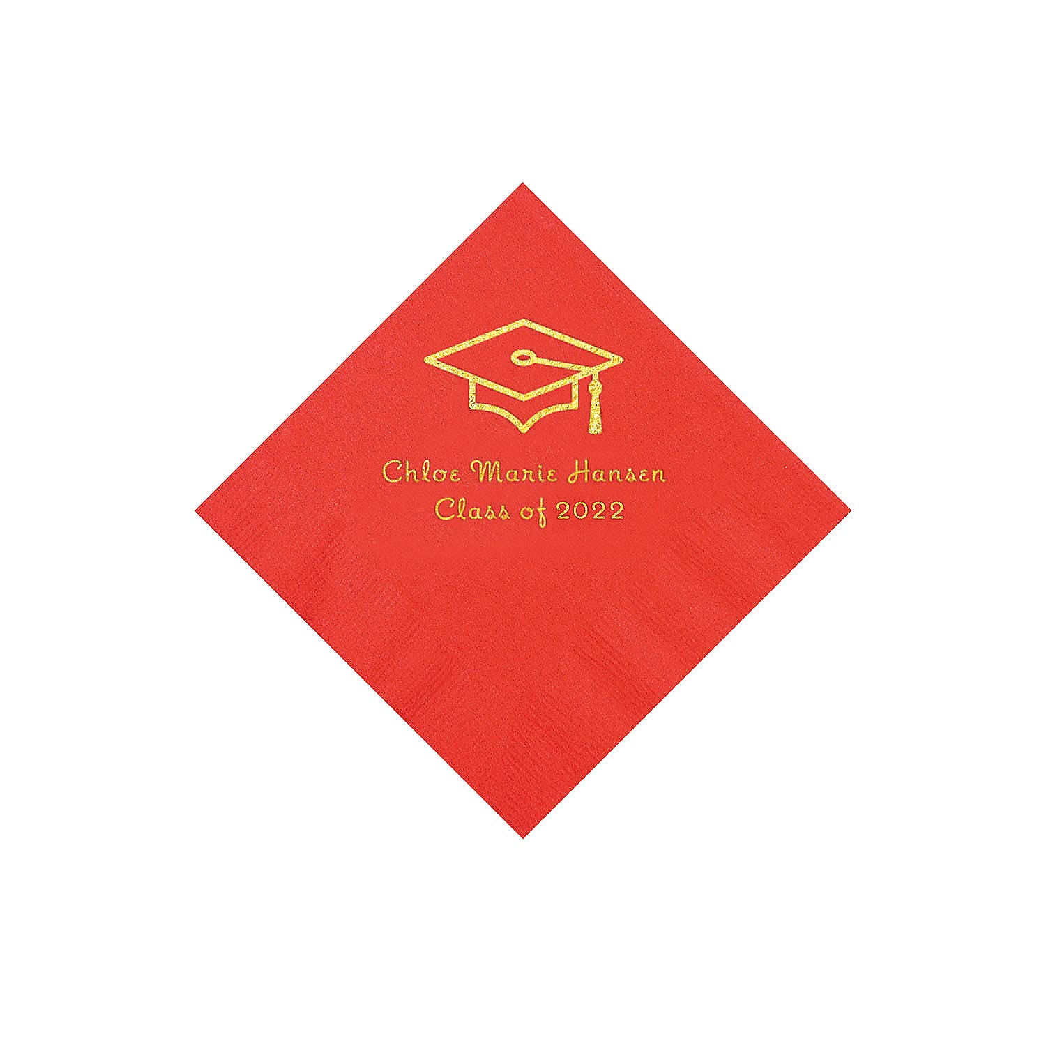 Red Grad Mortarboard Personalized Napkins with Gold Foil - 50 Pc.– Beverage