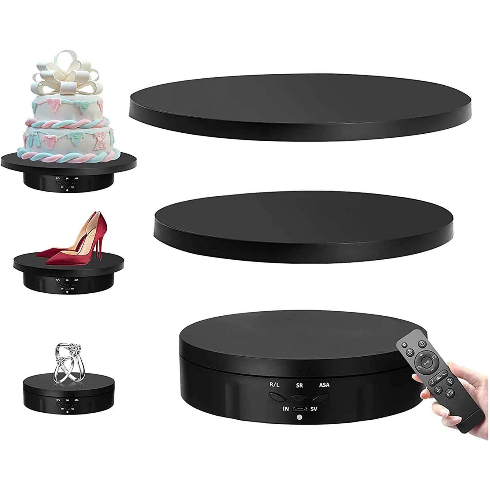 Espositore Girevole Elettrico con Piastre di Ricambio da 18 cm / 22 cm, Display Giradischi Girevole 3 in 1 Carico da 10 kg Display per Fotografia Giradischi Display per Giradischi