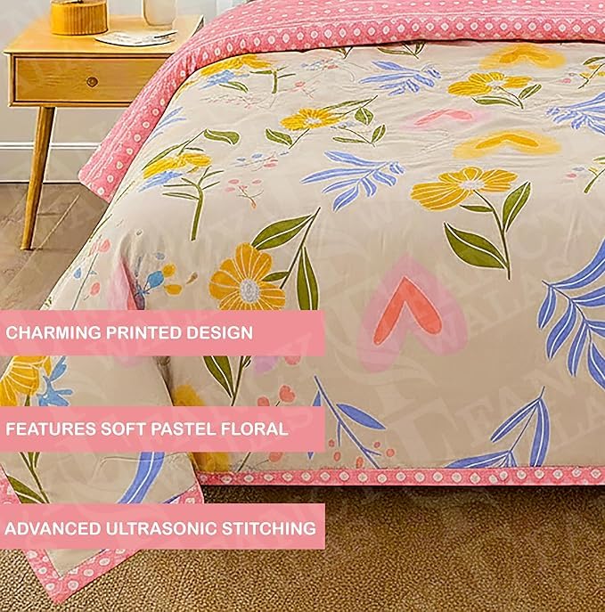 Image of Summer Blanket 100% Cotton Reversible Ac Comforter and Cooling Classic Printed Design Quilt | Dohar Single Bed Or Double Bed Quilt Ideal for Gifting (Design Pink Flower, Double Bed)