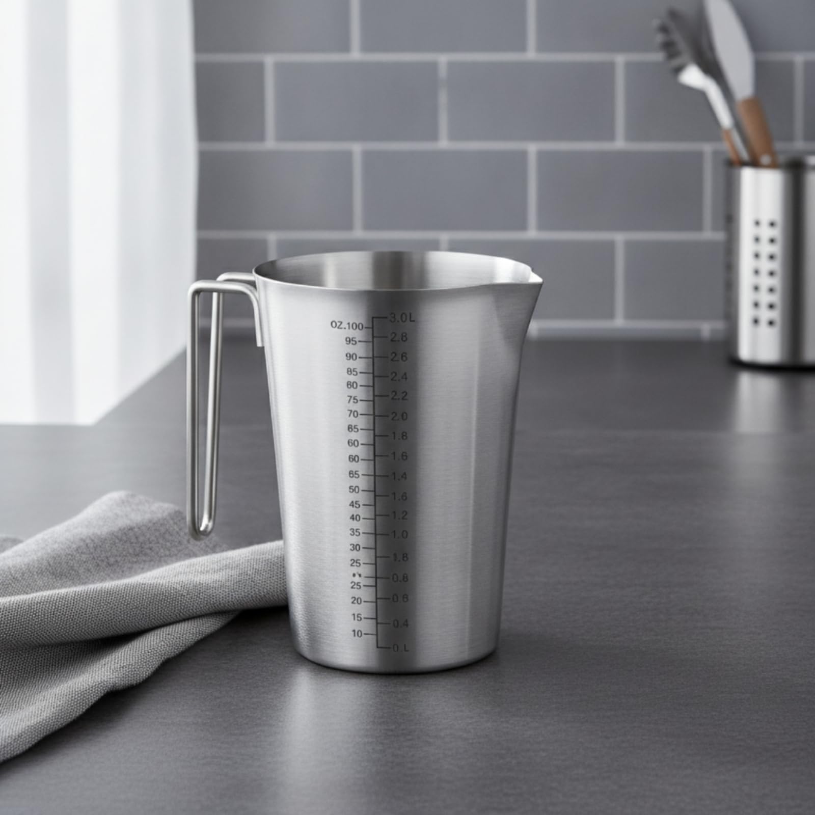 Messkanne aus gebürstet Messkanne mit Ausgießlippe präzise Messbecher mit Griff für Küche, Backen, 5L