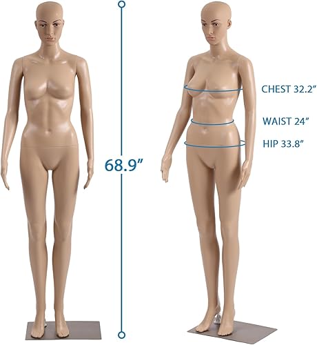 Miniatura 6 de Maniquí femenino de cuerpo completo de 69 pulgadas, modelo de forma de vestido con ajustable desmontable posable, forma de ropa de maniquí femenino