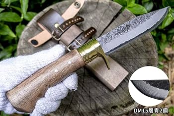 Amazon.co.jp: 晶之作 土佐アウトドア剣鉈120 DM15層青2鋼 黒槌目 真鍮