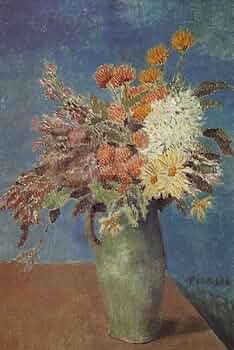 パブロ ピカソ(PABLO PICASSO)、【花模様のクロスの上の花瓶】 パブロ ピカソ(PABLO PICASSO)、【花模様のクロスの上の花瓶】