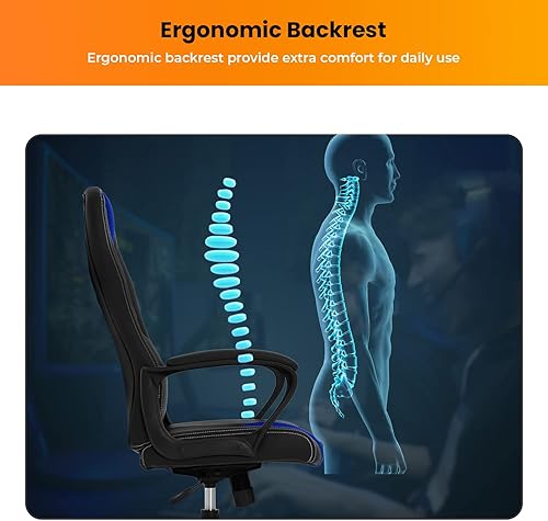 Miniatura 5 de Silla de juegos de PC, silla de oficina en casa, silla de escritorio ergonómica, silla de juegos ajustable de piel sintética con soporte lumbar,