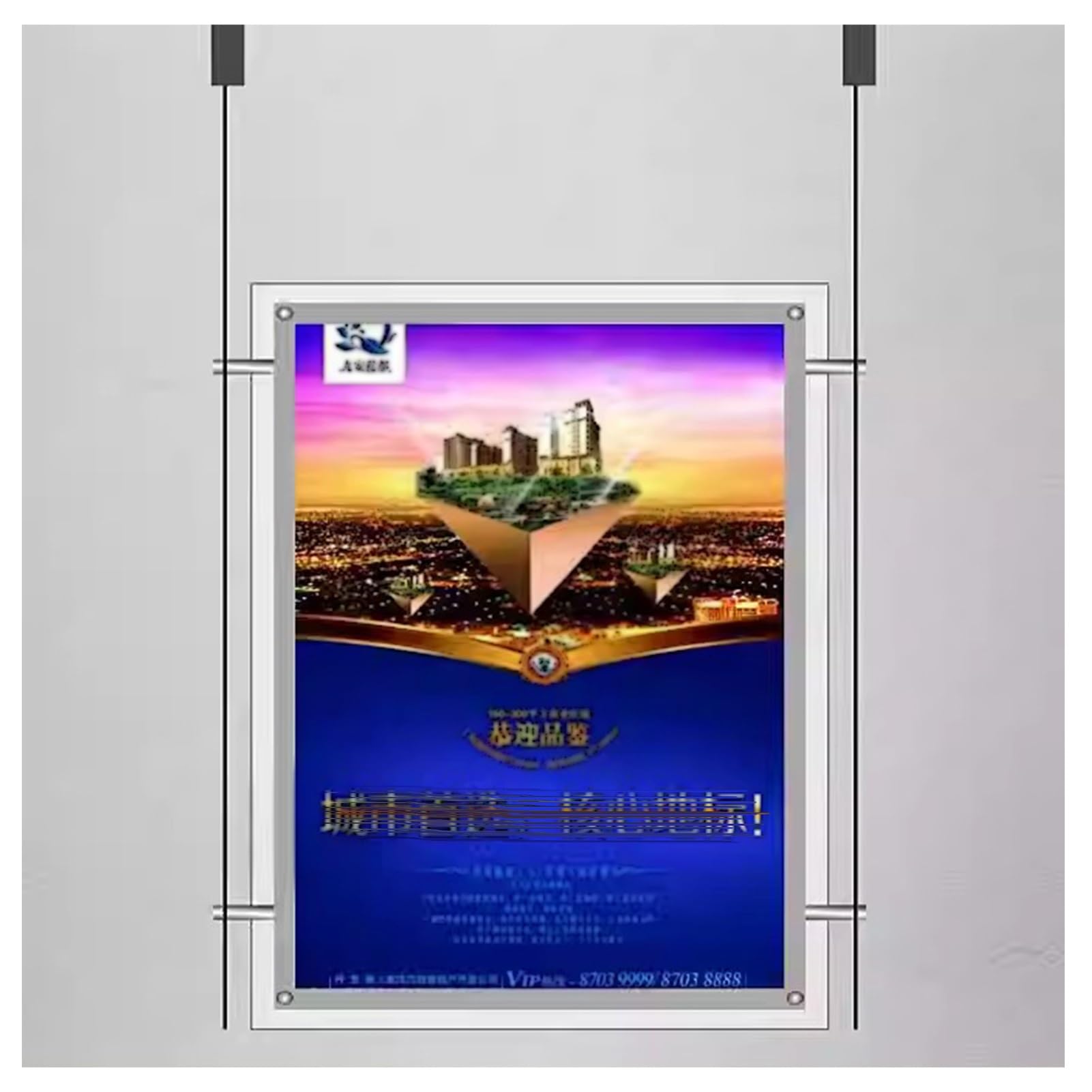 Panneau Publicitaire Slim, A4 Paysage Fenêtre Suspension LED Supports D'affichage,Caisson Lumineux Support D'affichage D'affichage, Cadre Photo Magnétique Lumineux(Silver,28x36cm)