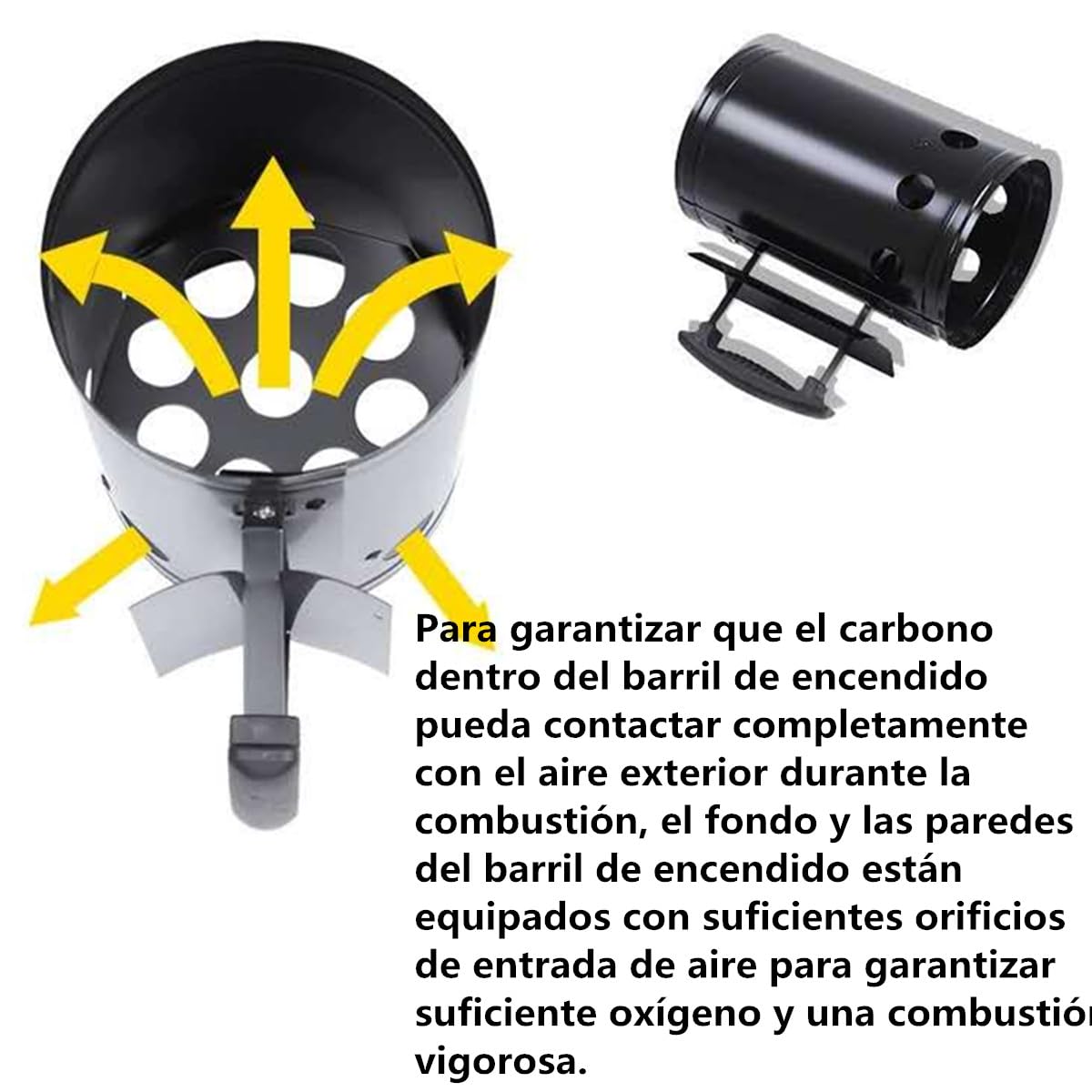 Kit de Barbacoa, Encendedor de Carbón de Acero Inoxidable + Carbón Vegetal 2,8 kg + 36 Pastillas de Encendido + 1 Caja Cerillas + 1 Ventilador de barbaco.