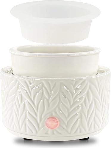 EQUSUPRO Calentador de cera para cera perfumada  con 1 calentador de cera de silicona para platos, calentador de cera de cerámica 3 en 1, quemador