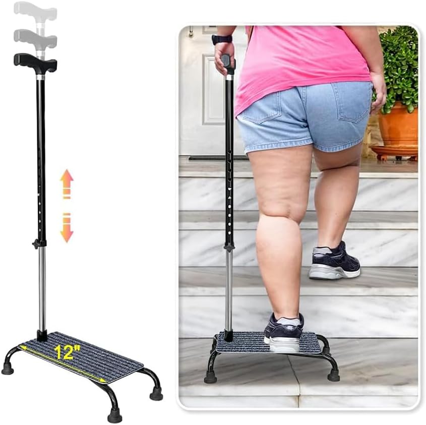 Stair Climbing Cane Lifts for Seniors Half Step Climbing Aid Walker Elevator Stairs Assist Elderly Standing Helper 4 Prong Large Base Quad Walking Sticks Adjustable Stability Balance Devices