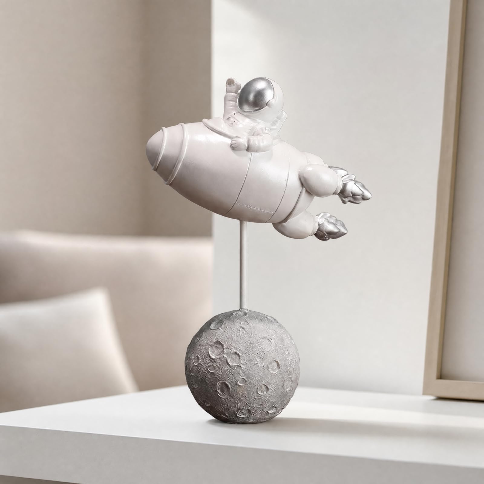 F Fityle Figura Nave Temático Figura Hombre con Nave Cósmico Metálico Estatuas Cósmico Resina
