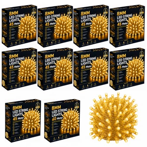 Image of Gesto 45 Meter LED String Lights - Warm White 8mm Big Led Fairy Lights for Decoration | 360 Glow Waterproof Copper Wire Lights for Home Decor Balcony Outdoor Christmas & Diwali Decoration- Pack of 10