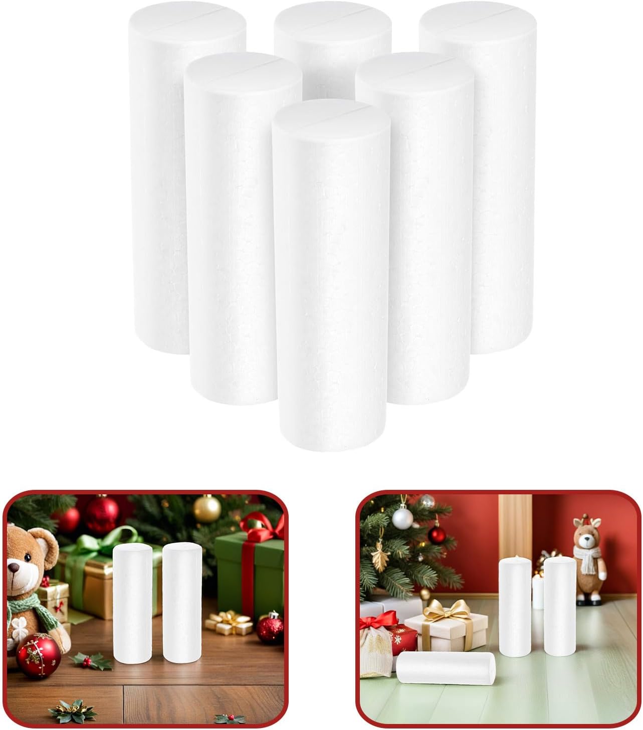 Alasum 6pcs White Polystyrene Foam Cylinders, 5-inch Tall Round Foam Tubes for DIY Crafts, School Projects, and Floral Arrangements, Solid Geometric Column Bases for Holiday & Party Decor