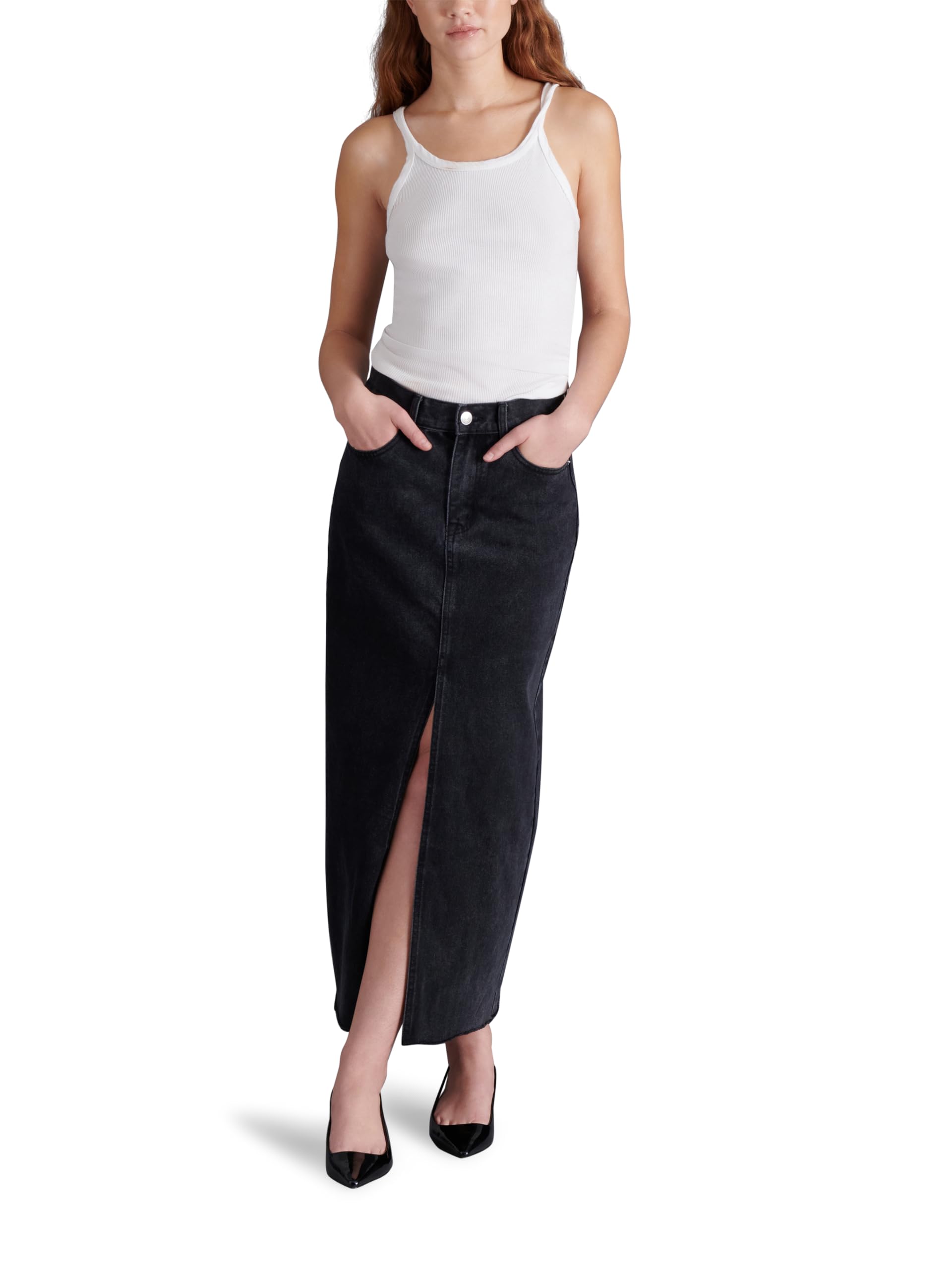 Steve Madden Apparel Women's Avani Denim Skirt, Black, 8
