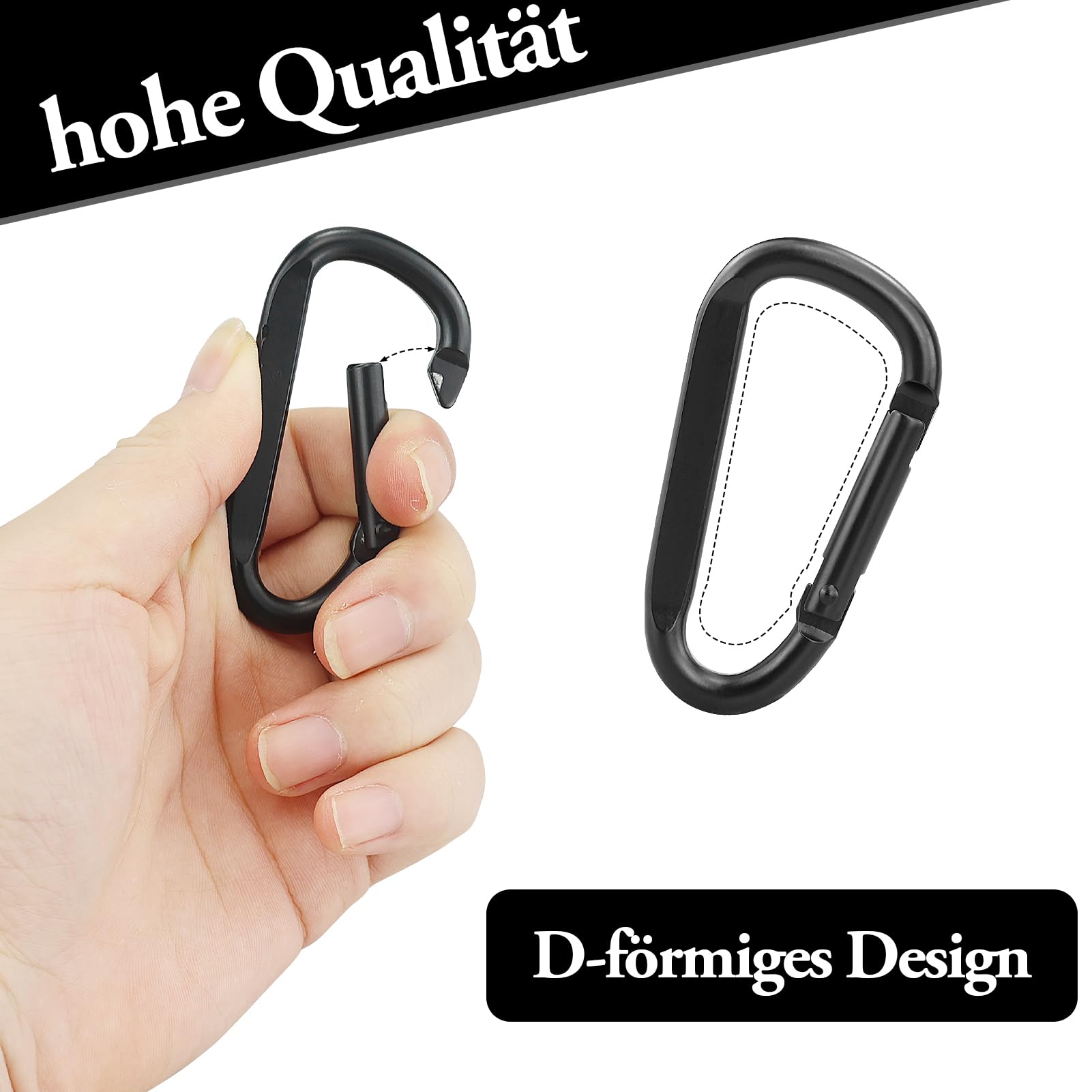 6 Moschettoni In Alluminio 7,6 Cm A Forma Di D Con 6 Portachiavi - Leggeri E Resistenti, Carico Max 22,7 Kg - 2