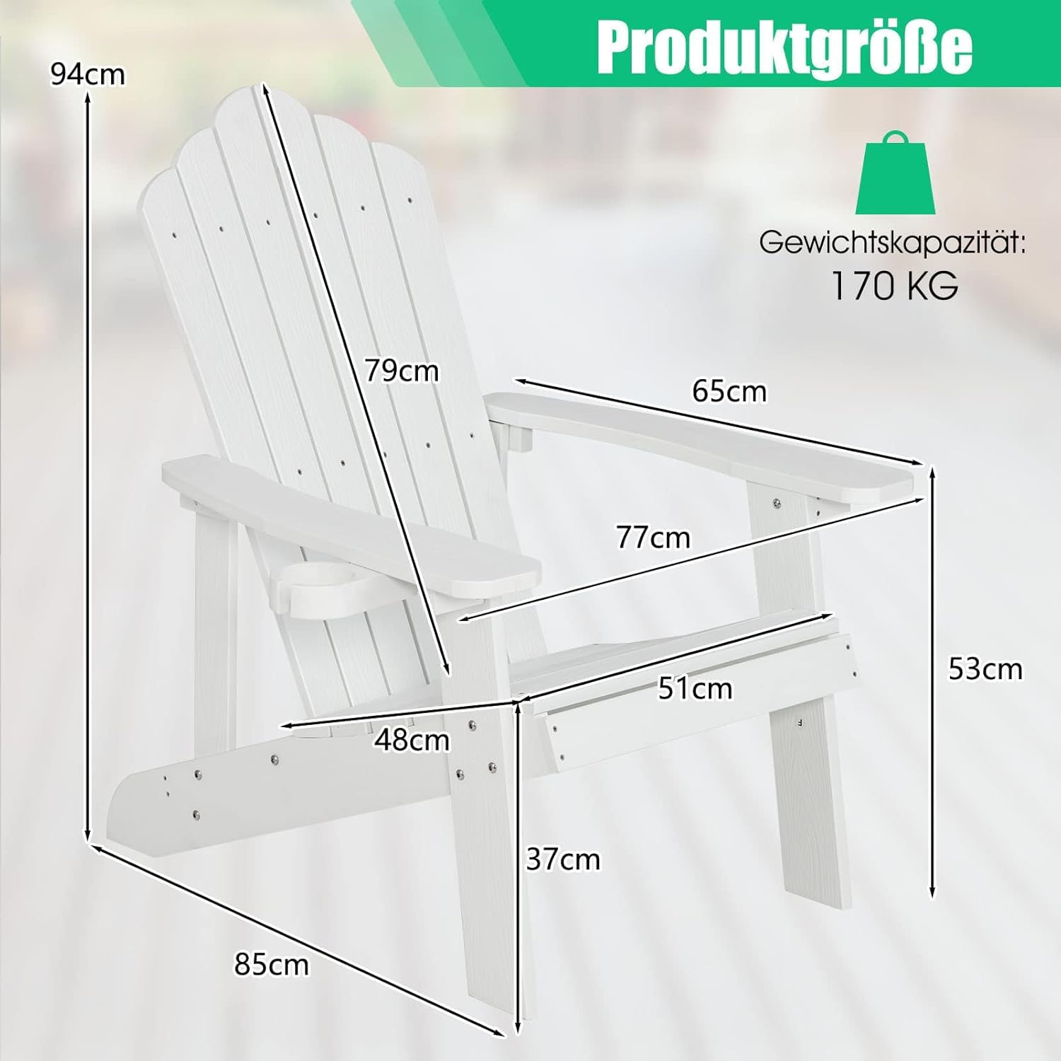 FANTASK Adirondack - Sedia da giardino resistente alle intemperie, in plastica, colore: Bianco