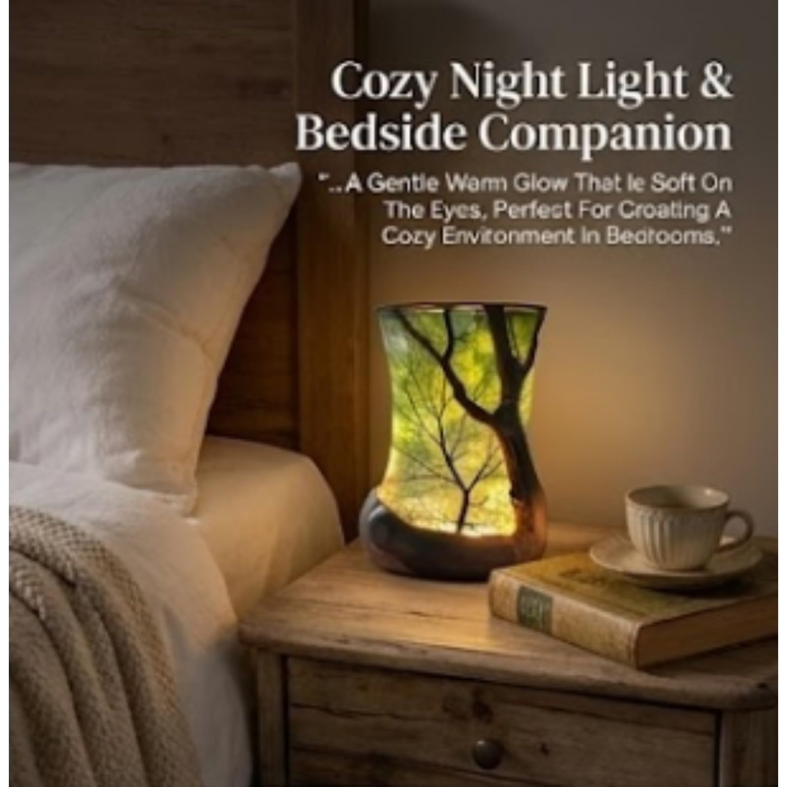 Enchanted Forest Lamp, Nature Inspired Ambient LED Table Lamp, Vintage Lantern Style Tree Shadow Night Light, Cozy Decorative Desk Lamp for Bedroom Living Room Home Decor Gift (3PC) — view 2